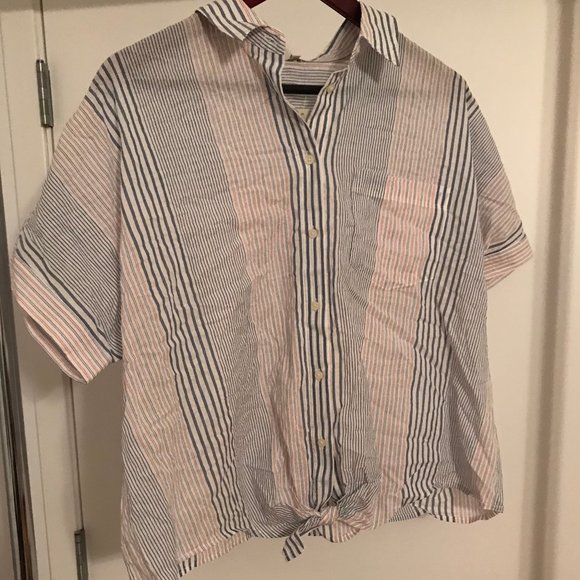 Madewell Striped Shirt Dress w/ Tie Size L NWT - Picture 1 of 5